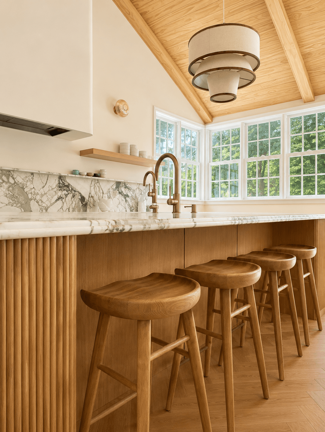 Viola Verde island countertop with double laminated step edge