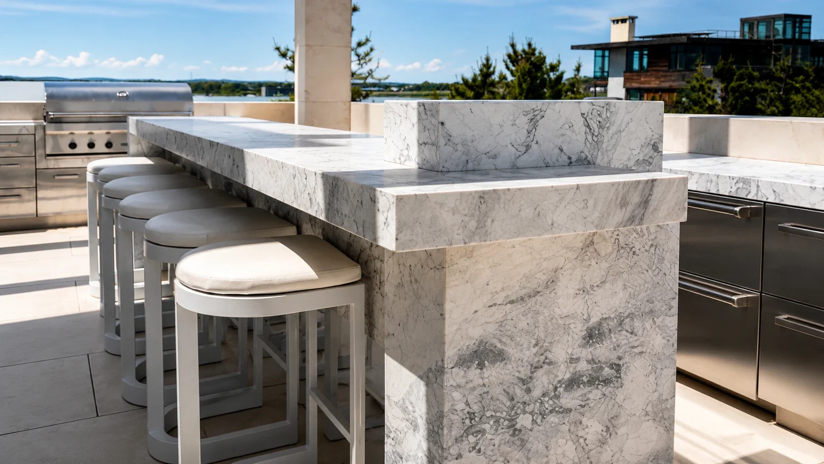 Calacatta Turquoise island corner and edge detail