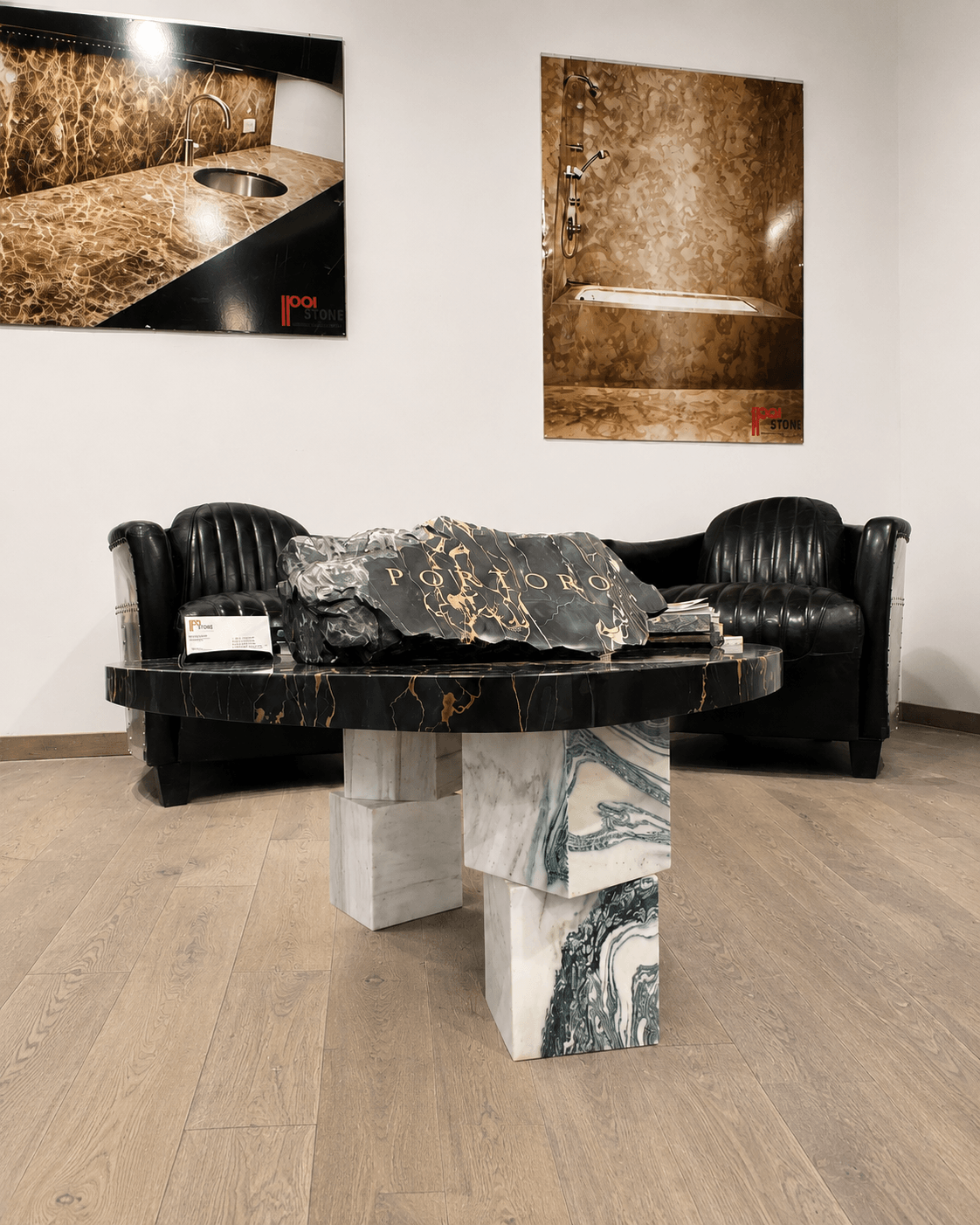 Marble table display inside the IPA Stone showroom